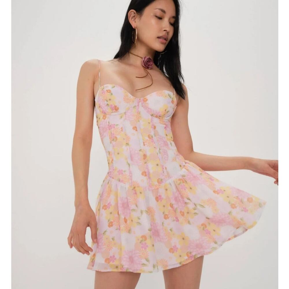 For Love & Lemons White Carrie Floral Mini Dress NWT Size Large